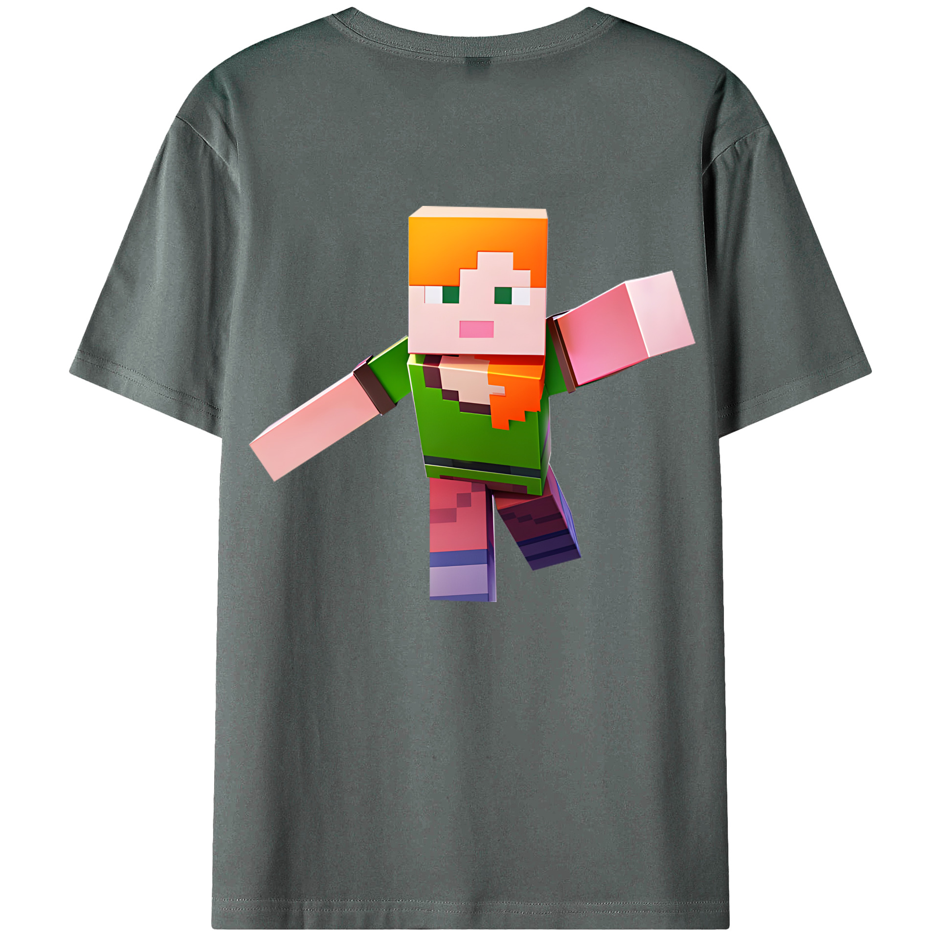 （画像用） マインクラフト ブロックの世界 Minecraft MC Block world 綿100％ メンズ半袖Tシャツ（バックプリント） 通気性